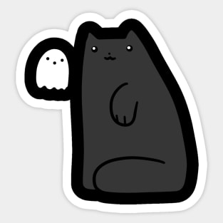 Black Cat and Tiny Ghost Sticker